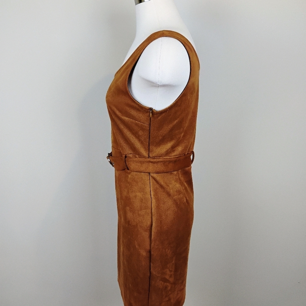 Haute Monde Sleeveless Mini Sheath Dress Size L (Jrs) Cinnamon Brown Faux Suede - Picture 4 of 13